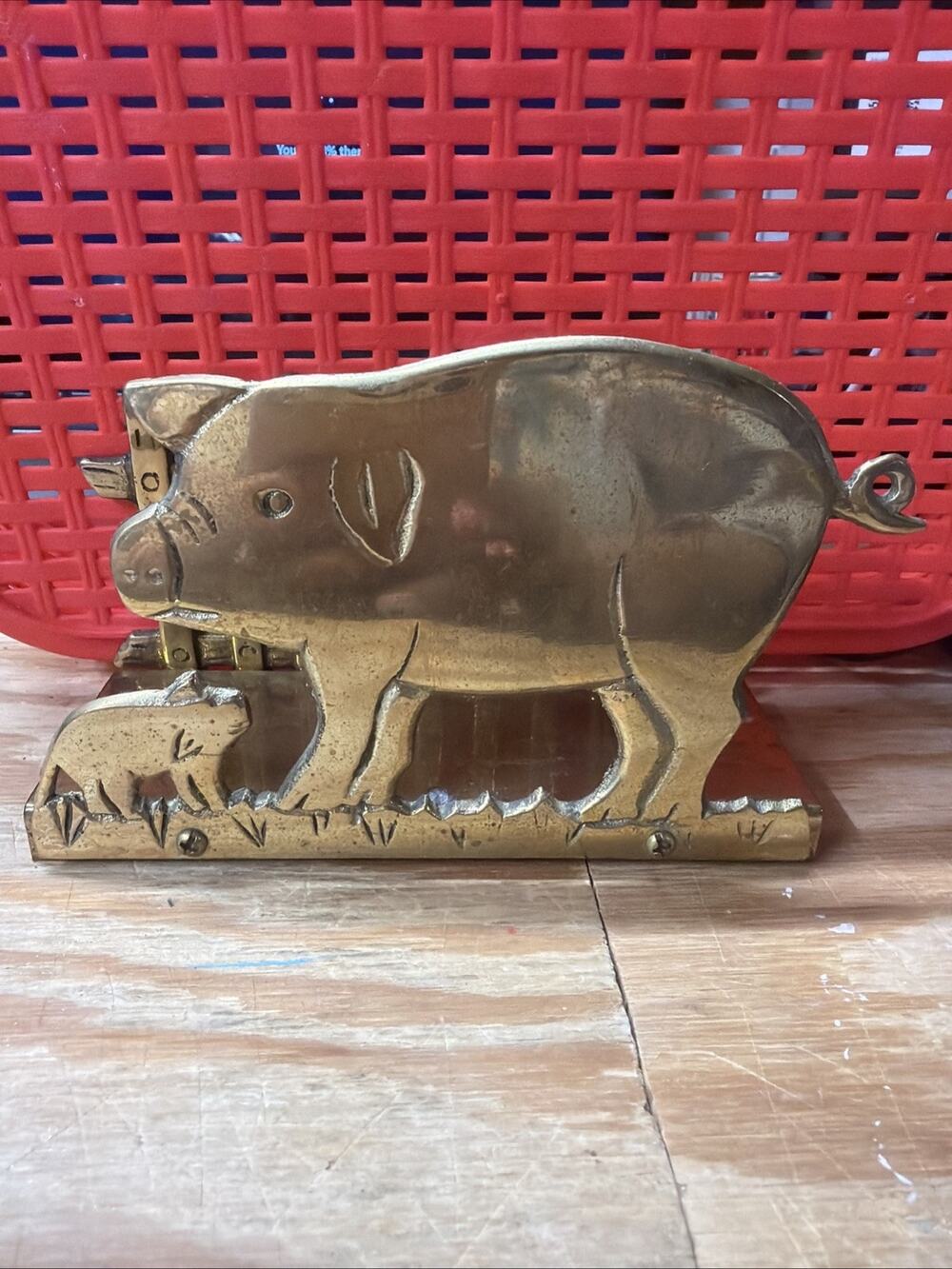 Vintage Solid Brass Pig Hog & Piglet Picket Fence Napkin/letter Holder 5.5"